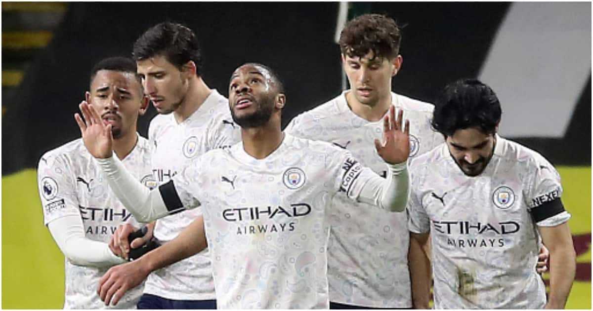 Man City players celebrating a goal during a past match. Photo: Getty Images.