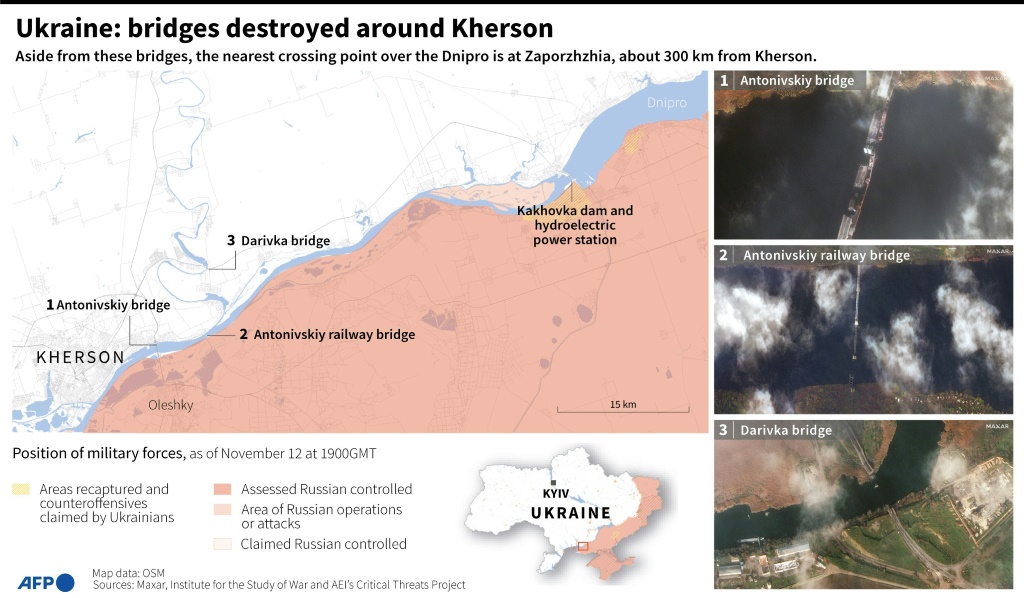 Ukraine: bridges destroyed around Kherson