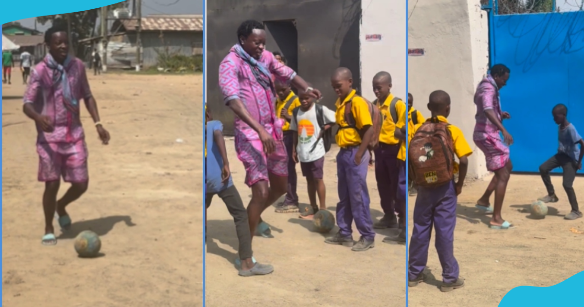 Michael Blackson plays football on the streets with kids, gets dribbled