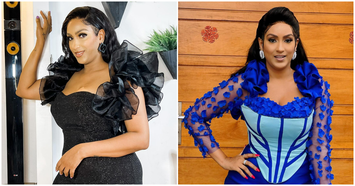 Juliet Ibrahim: Ghanaian actress stuns in blue corset dress, flaunts curves as many gush over her