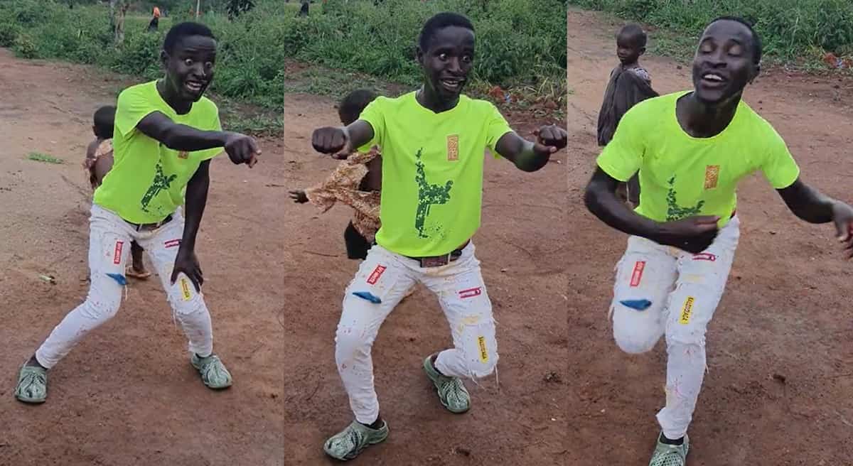 Photos of a man dancing in a sweet way.