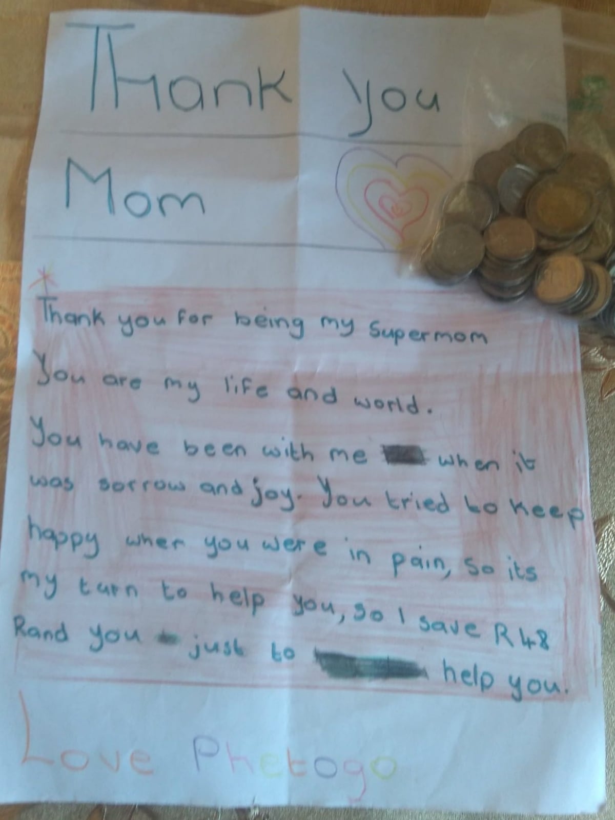 The touching note brought the mom to tears.