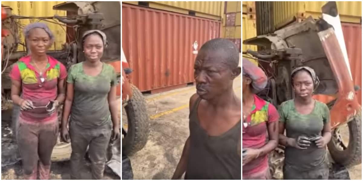 Two young Nigerian girls spotted in video helping their dad fix heavy truck