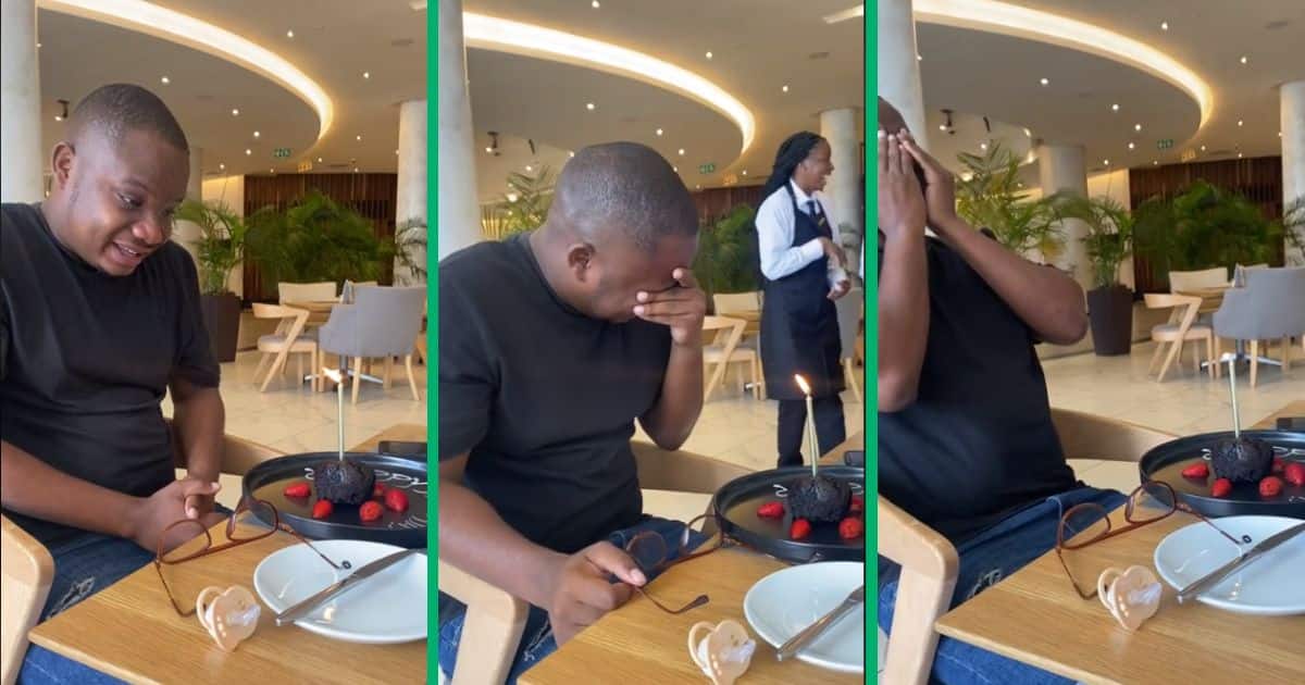 Man in tears at birthday surprise