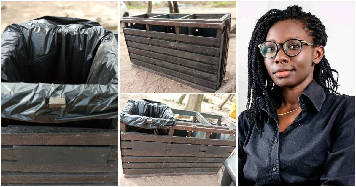 Emmanuella Appiah: GH creative builds unique triple-compartment waste bin using recycled plastic and plywood