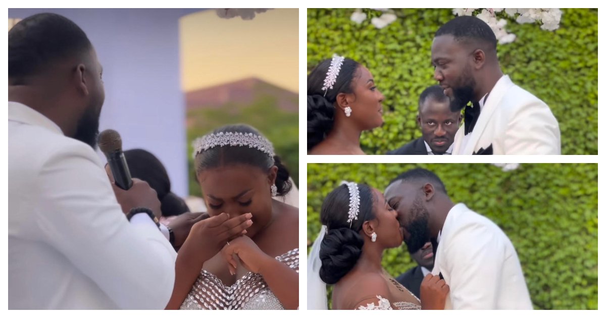 Ghanaian bride nearly ruins her beautiful makeup with tears of joy as groom assures her of undying love