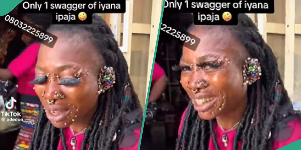 Woman's multiple facial piercings give netizens tough time: "Dis one just park iron full her ears"