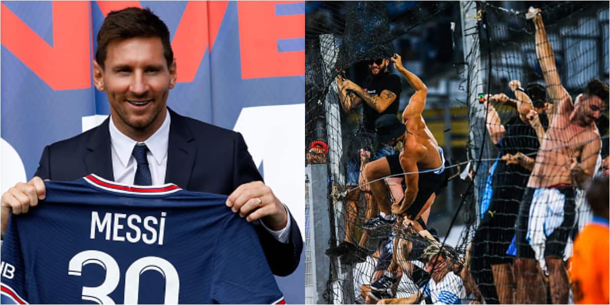 Ligue 1 fan wearing anti-Messi short while vandalizing electronic shop