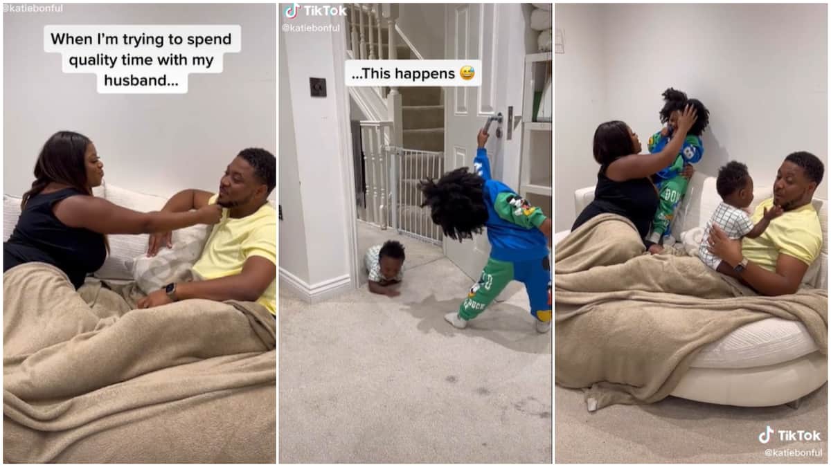 Mum & dad try to spend quality time together, their kids interrupt them in funny video, open room door