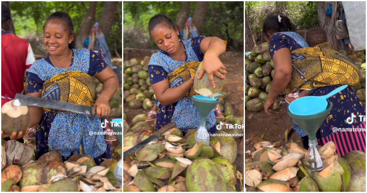 Photos of female coconut seller.