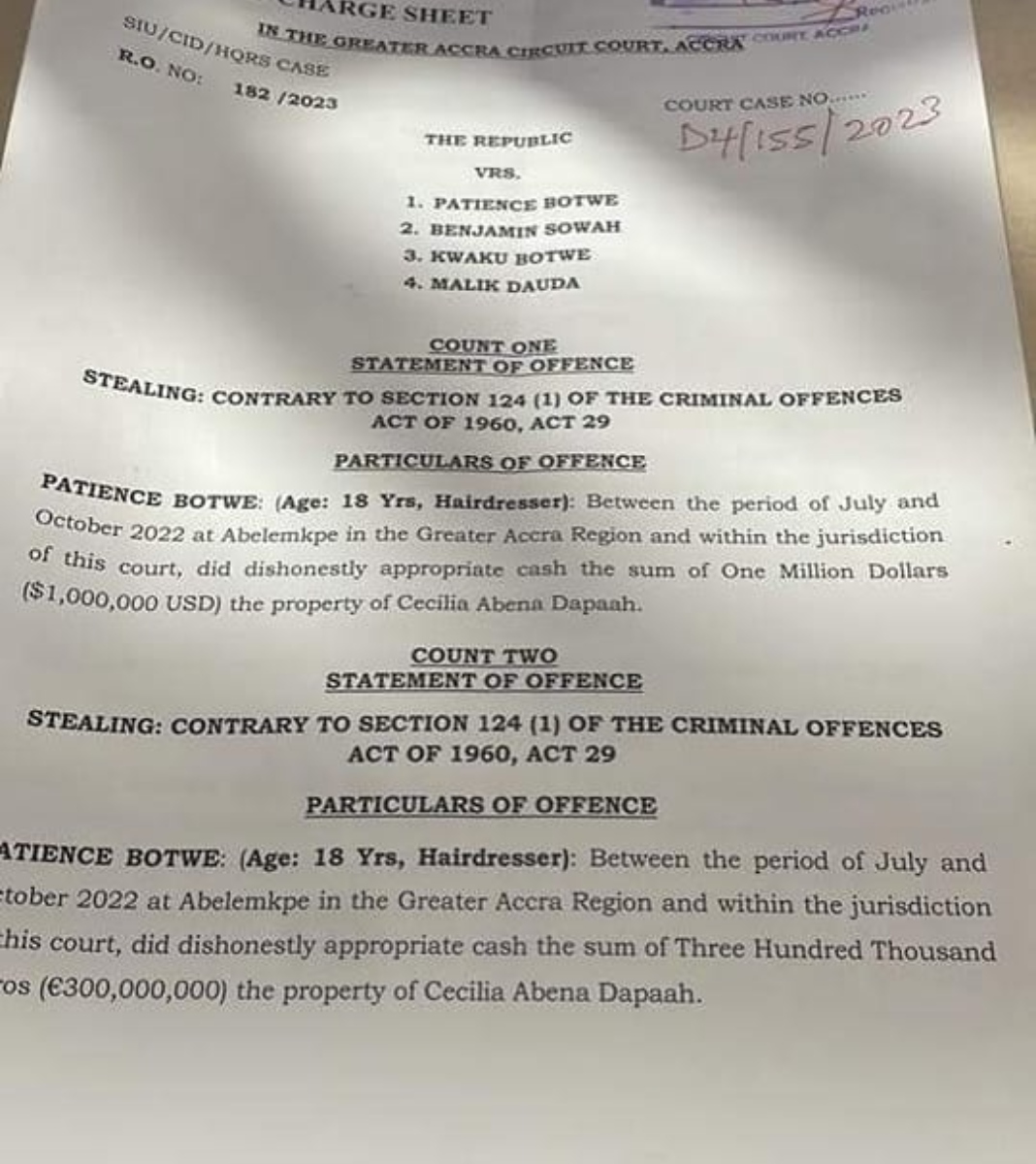 Cecilia Dapaah's charge sheet shows she lost a huge amount of money to her house help.