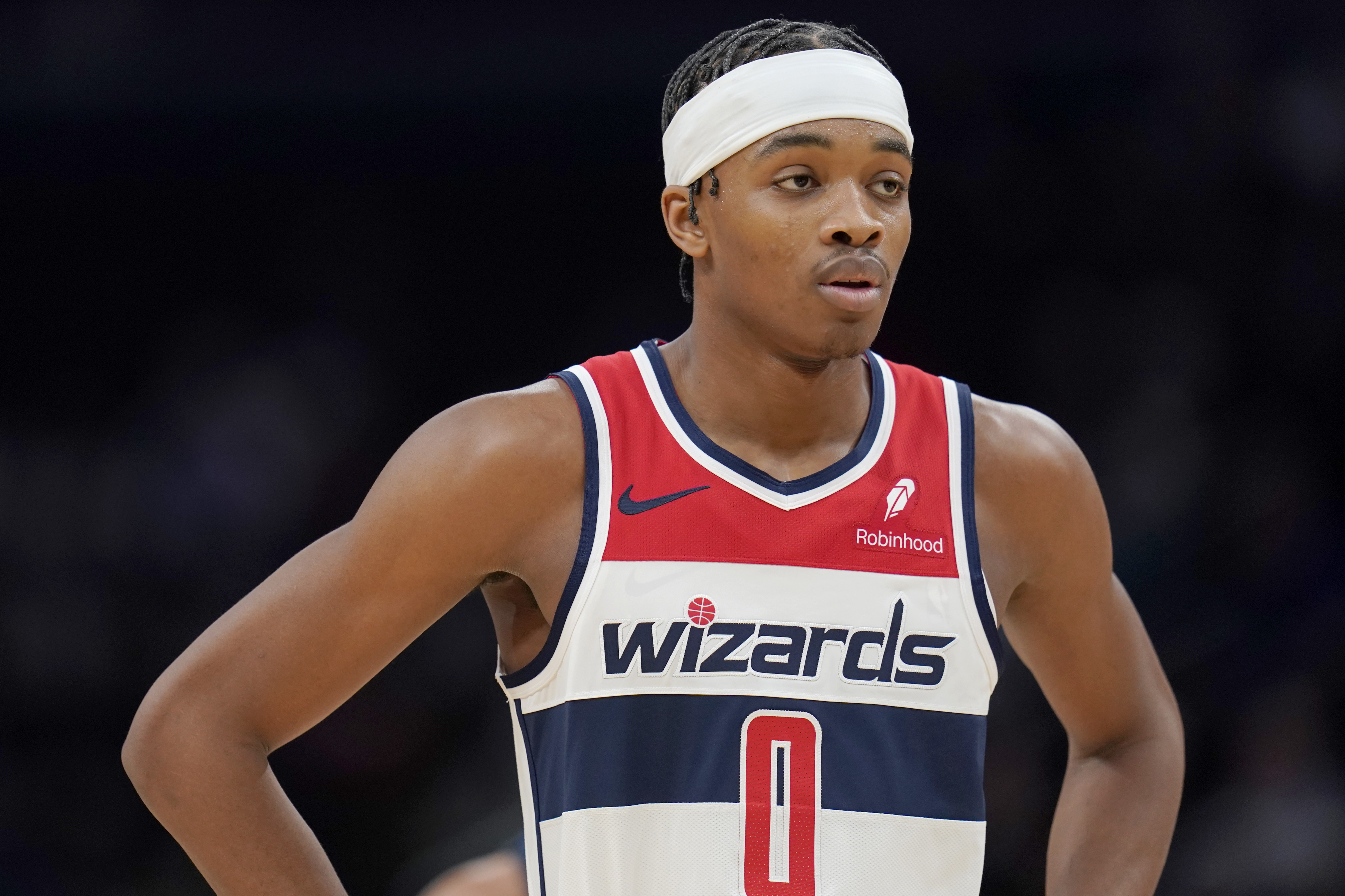 Bilal Coulibaly of the Washington Wizards looks on against the Minnesota Timberwolves