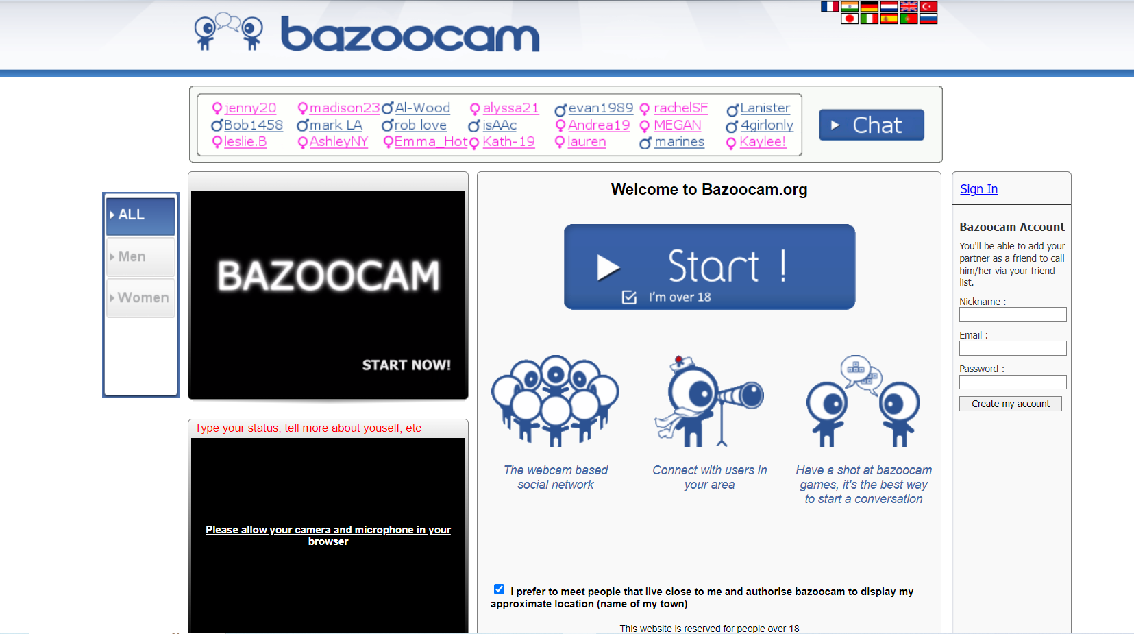Bazoocam's homepage.