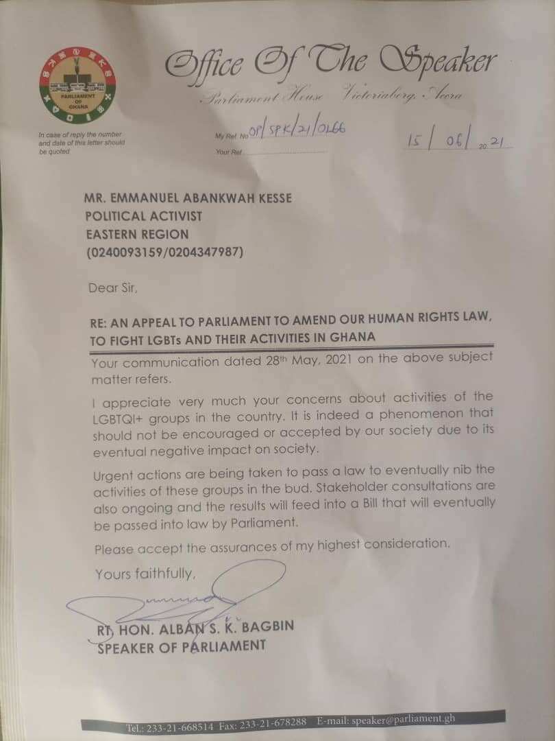 Alban Bagbin vows to reject LGBQTI; says law banning them in the offing