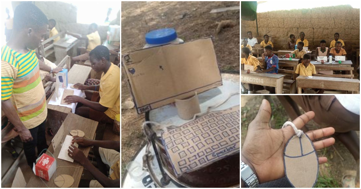 Primary teacher in E/R village creates 1 student 1 cardboard computer to teach ICT