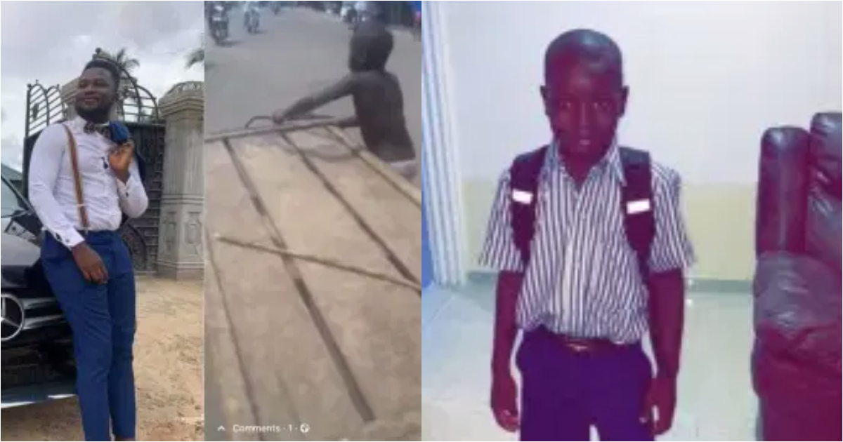 Joy as Ghanaian 'rich boy' changes the life of poor boy seen pushing a truck on the street for food