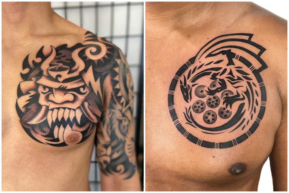 tribal wings chest tattoo