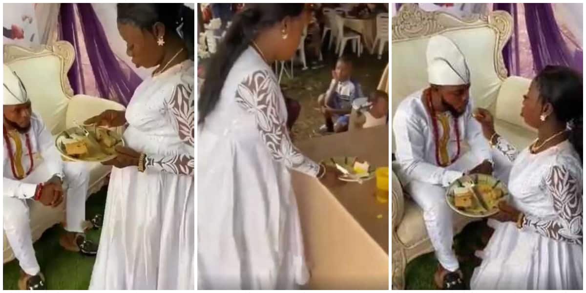 Sad-looking pregnant bride kneels to feed her groom at wedding in viral video, stirs mixed reactions