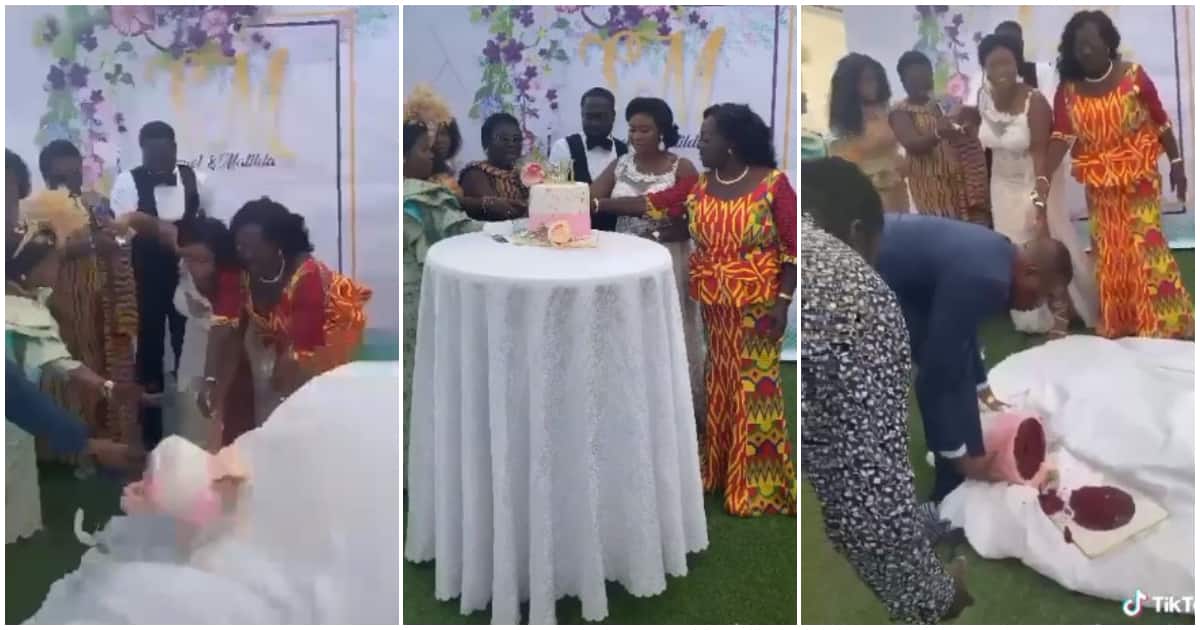 Wedding drama, couple, cake falls and scatters, drama at wedding
