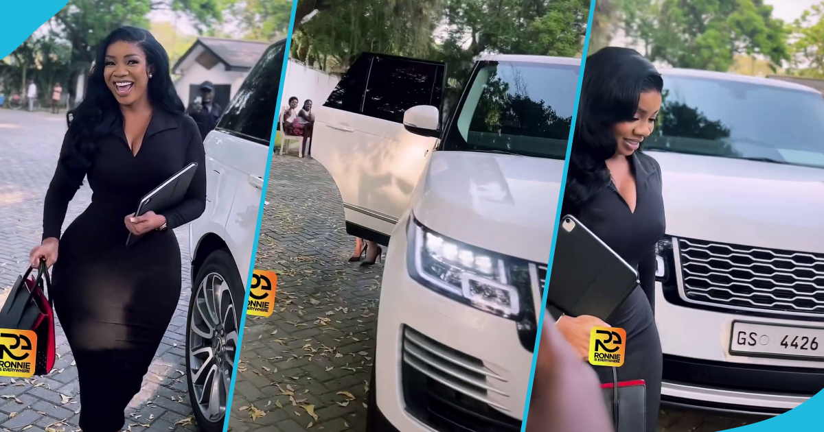 Serwaa Amihere rides a white Range Rover LWB in video, many ignore the car's beauty and talk about her curves