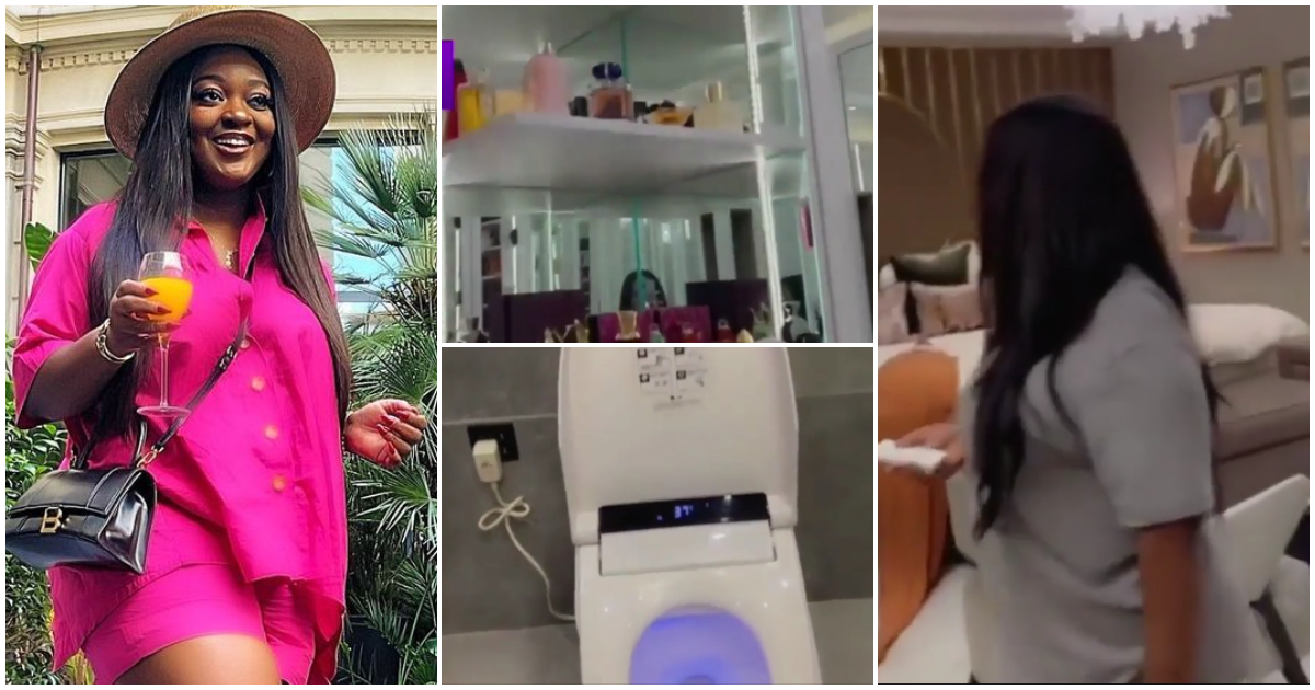 She lives in heaven: Video of Jackie Appiah's posh bedroom, closet, and smart toilet stirs reactions