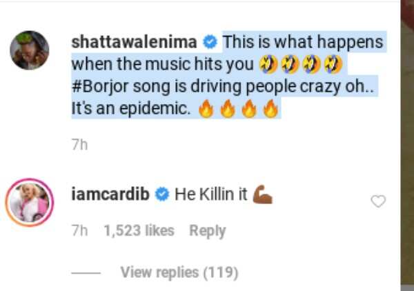 Shatta Wale: Cardi B reacts to video of man's funny dance to Borjor song