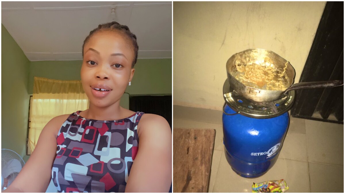 Nigerian lady reacts after food she was cooking outside hostel room suddenly disappears after going inside