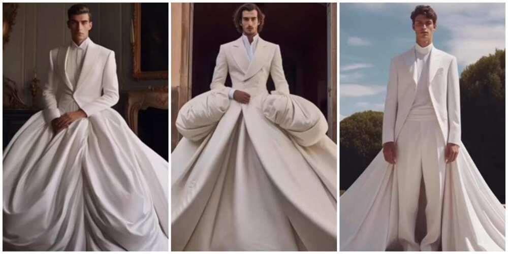AI-generated photos of men in wedding looks