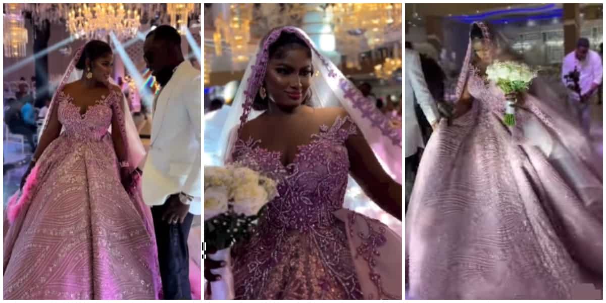 Lady dazzles in pink wedding gown for her special day, fashion lovers amazed