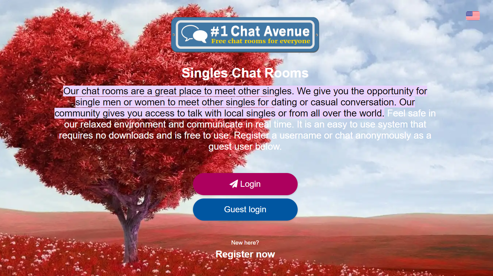 The homepage of the Chat Avenue website.