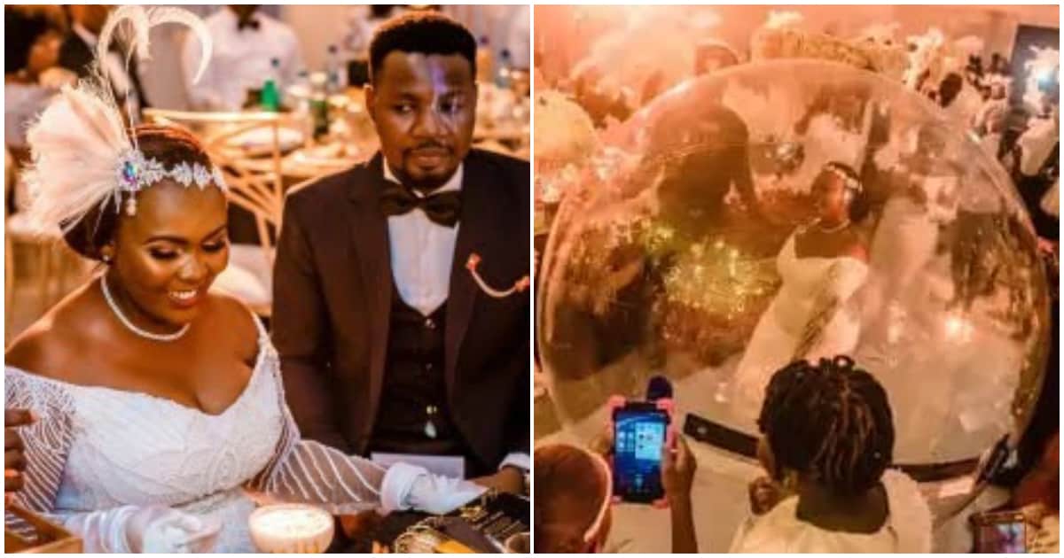 Nigerian woman makes grand entrance into her wedding anniversary with giant inflatable balloon (photos)