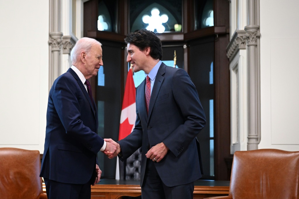 US President Joe Biden arrives for a bilateral meeting with Canada's Prime Minister Justin Trudeau at Parliament Hill in Ottawa