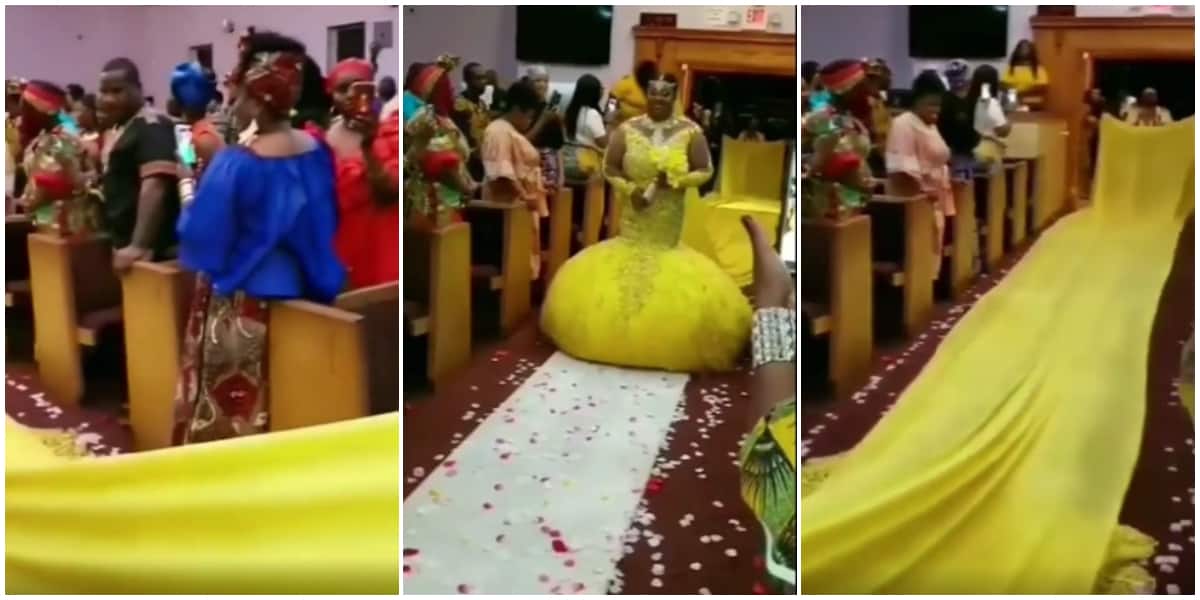 Bride storms her wedding in weird yellow long dress in viral video, stirs reactions