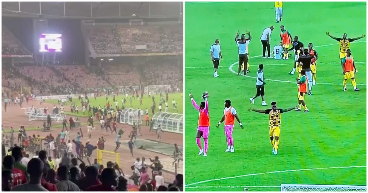 Black Stars players run as angry Nigerian fans invade the pitch in Abuja, tear gas fired in video