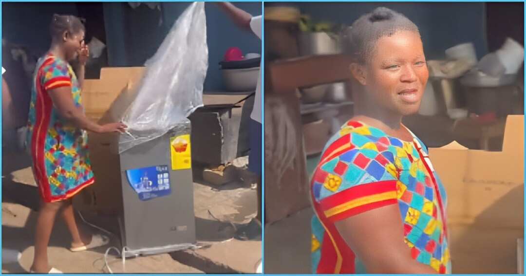 Ghanaian Ice-kenkey seller overwhelmed as stranger gifts her new fridge