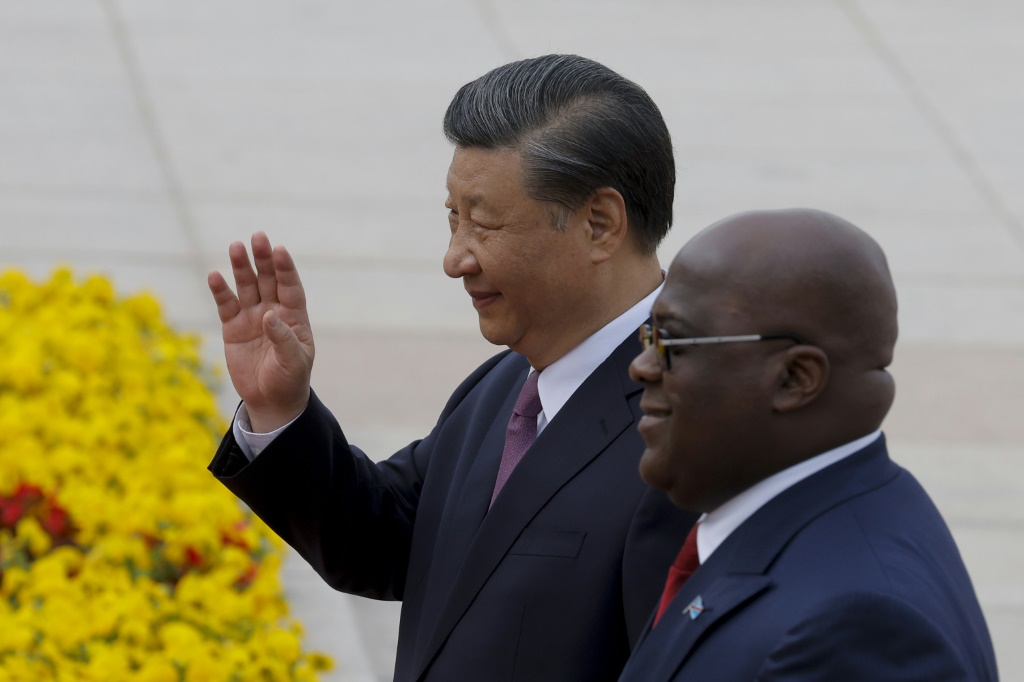 Congolese President Felix Tshisekedi (R) visited Beijing in late May to discuss Chinese mining contracts