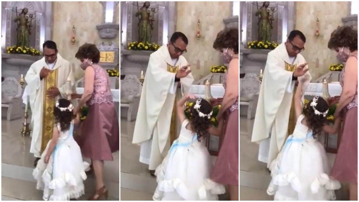 Funny Moment Little Girl Gives Catholic Priest Hi-Five During Prayer Session, Video Causes Frenzy