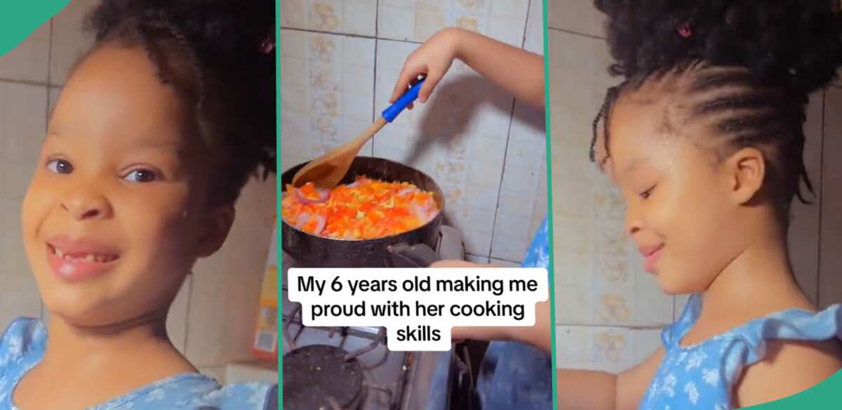 Little girl cooking for her mother.