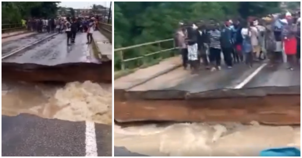Twifu Praso - Cape Coast road destroyed by rain