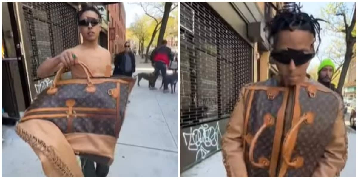 Man displays Louis Vuitton bag which he transformed into a jacket in trending video