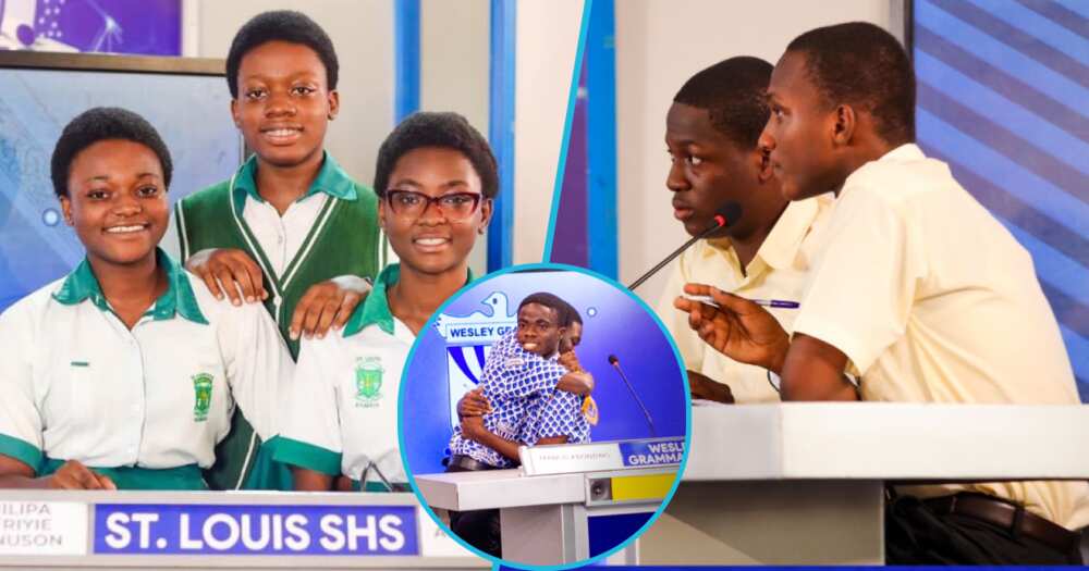 Photos of teams from St Louis SHS (L), Wesley Grammar (M), and Achimota School (R).