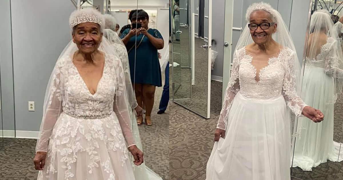 94-year-old wearing bridal gown.