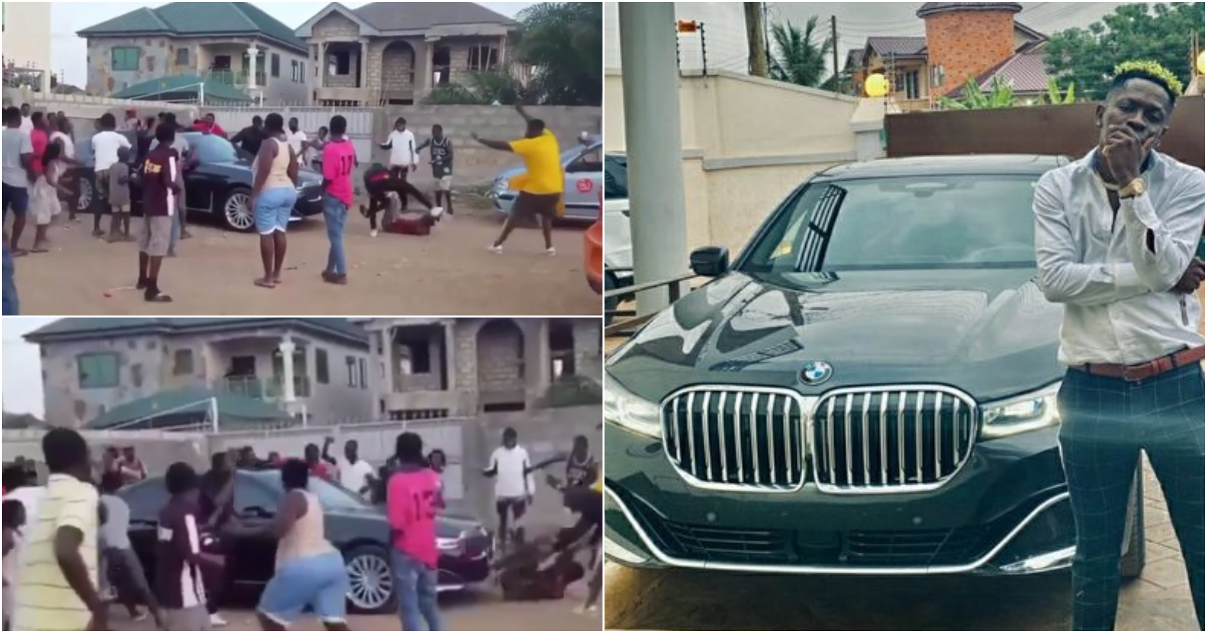 Shatta Wale nearly runs over a boy with his BMW as fans mob him (video)
