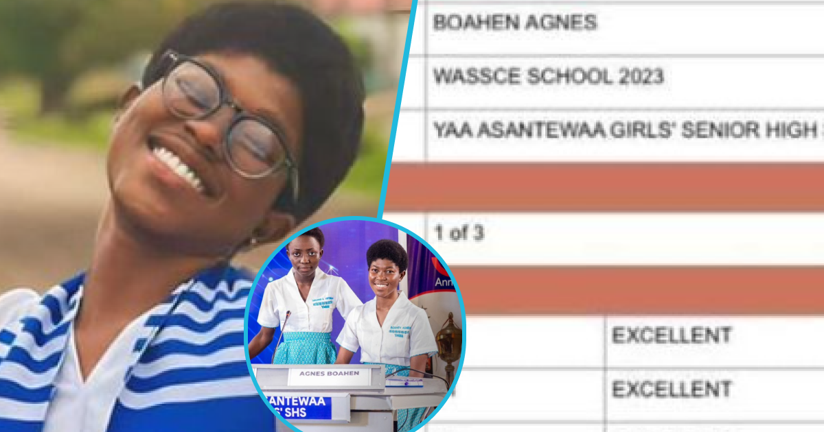 Photos of Agnes Boahen and her WASSCE results.