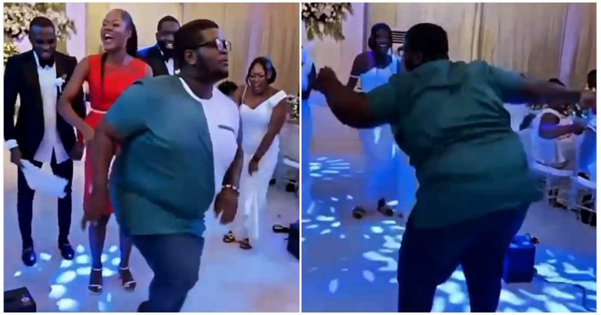A young man dancing at a wedding reception