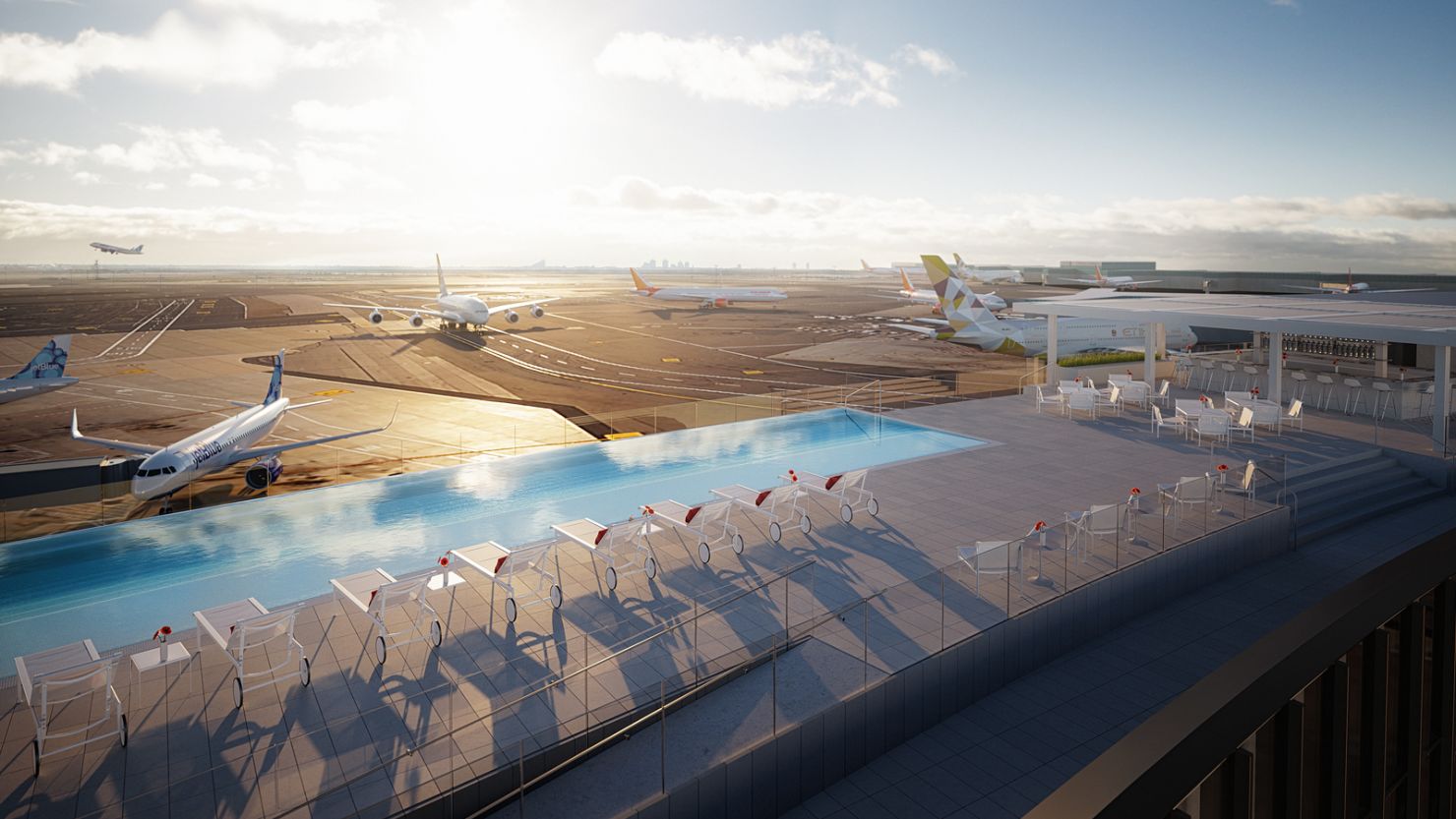 The rooftop infinity pool at TWA Hotel, New York