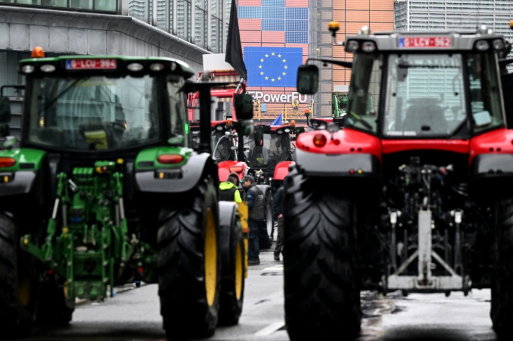 Tractors parked in front of the European Commission building in Brussels, on February 26, 2024