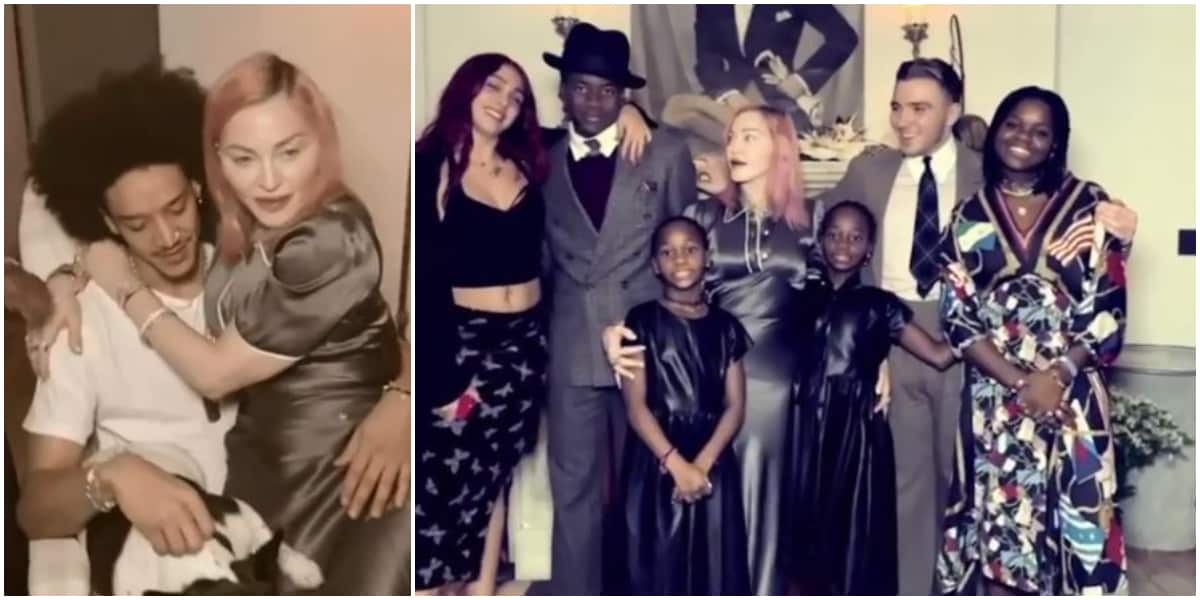 Madonna poses with all six children and boyfriend during Thanksgiving