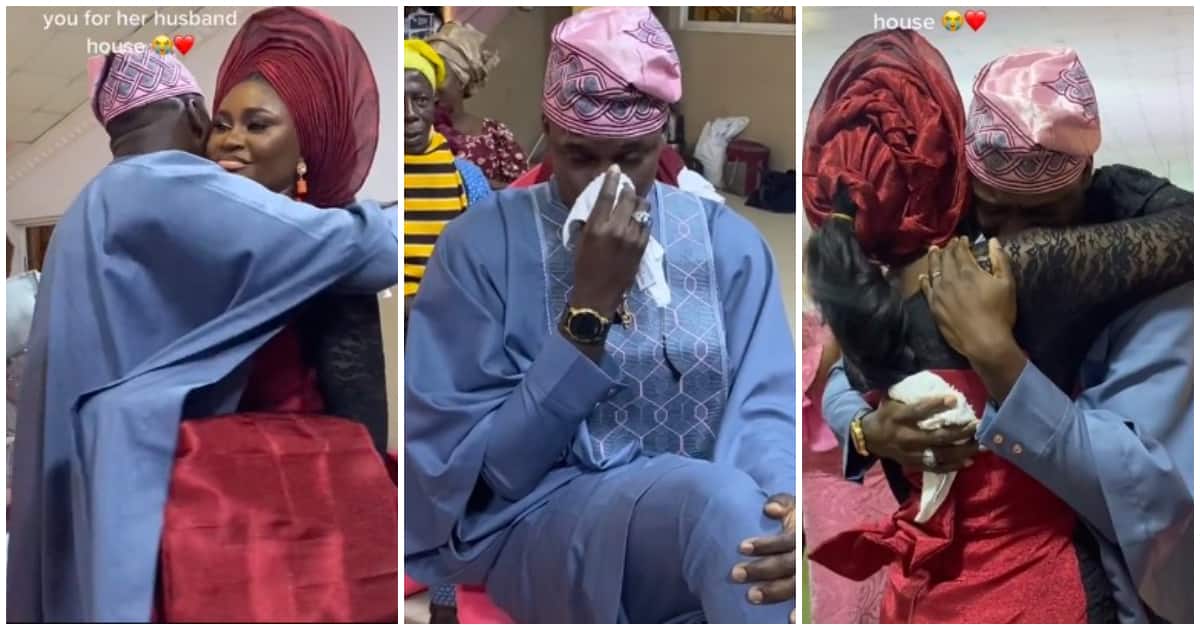 Elder brother weeps at sister's wedding, video of man weeping at his siter's wedding, Nigerian elder brother weeps at kid sister's wedding, emotional Nigerina wedding videos