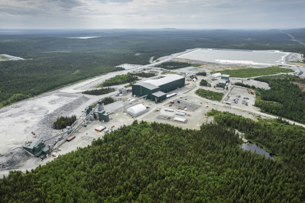 This handout picture provided by Sayona shows an aerial view of the company's lithium processing plant in La Corne, central Quebec